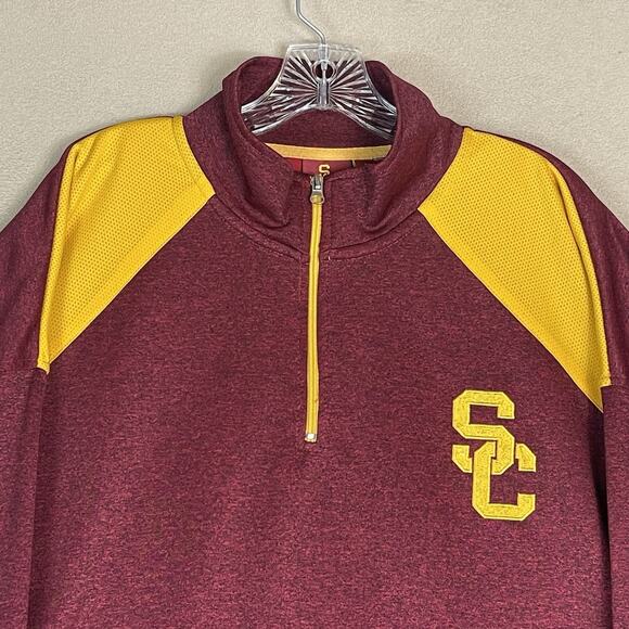 USC Pullover Mens 4XLT Red 1/4 Zip Mock Neck Pockets USC Trojans University Logo - Picture 2 of 12